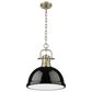 Golden Lighting Duncan 1-Light Pendant with Chain and Black Shade in Aged Brass, , large