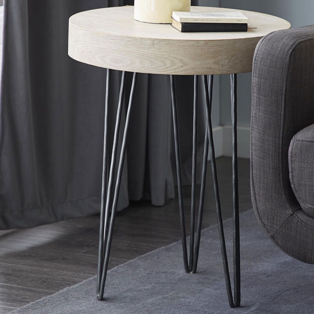 Maple and Jade Round Accent End Table in Brown and Black, , large