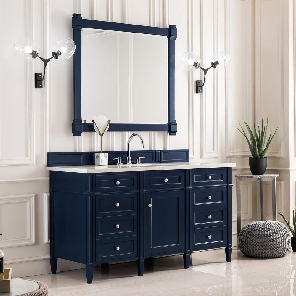 James Martin Vanities Brittany 60&quot; Single Bathroom Vanity in Victory Blue with 3 cm Eternal Jasmine Pearl Quartz Top and Rectangle Sink, , large
