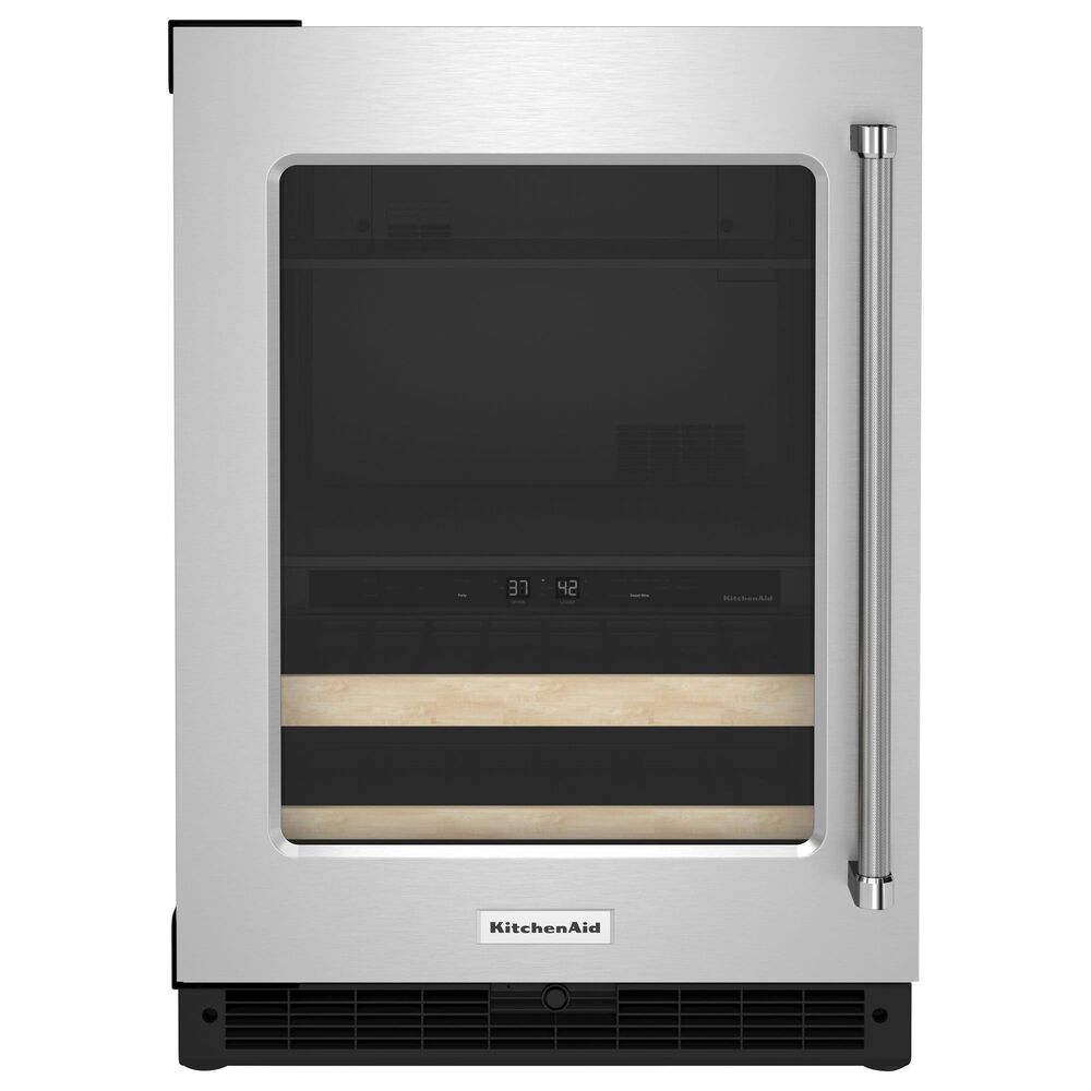 KitchenAid 24" Beverage Center with Left Hinge, Wood-Front Racks in Black and Stainless Steel, , large