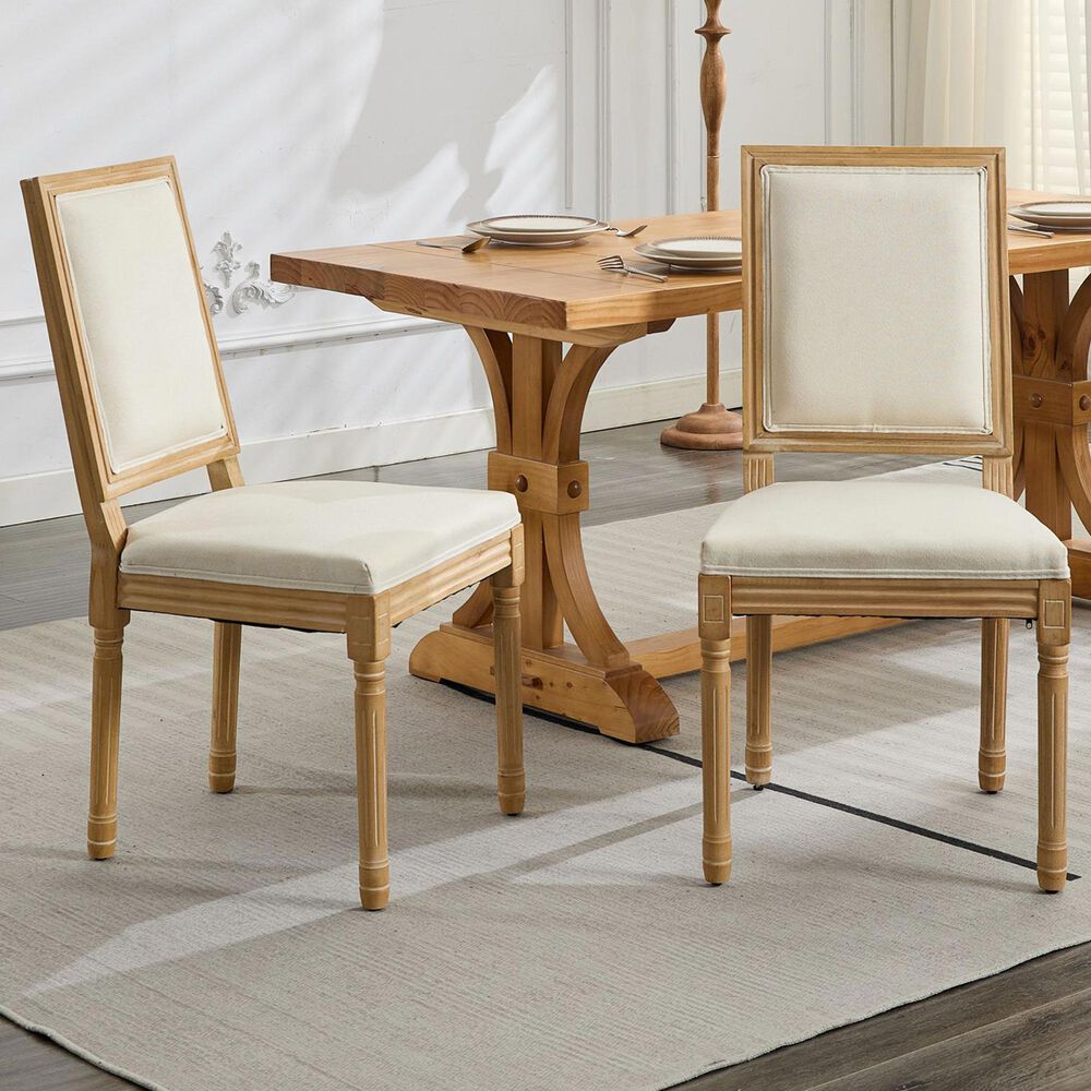 Hearth and Haven Upholstered Side Chair with Square Backrest in Beige (Set of 2), , large