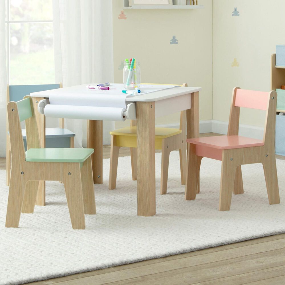 Delta Children GapKids 5-Piece Table and Chair Set with Paper Roll Holder in Pastel, , large