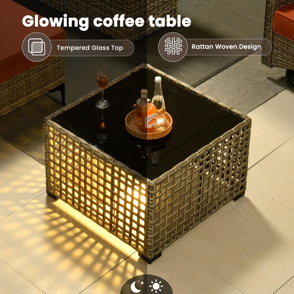 HOMLUX 5-Piece Outdoor Conversation Set with Solar Lighting Table in Coarse Textured Orange, , large
