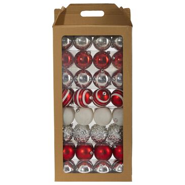 Nearly Natural Inc Holiday Shatterproof, 64 Count Red Christmas Tree Ornament Set, 80mm with Re-Useable Box, , large