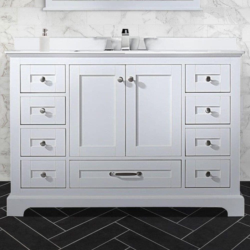 Lexora Home Dukes 48&quot; Single Bathroom Vanity in White with 2 cm White Quartz Top and Rectangular Sink, , large
