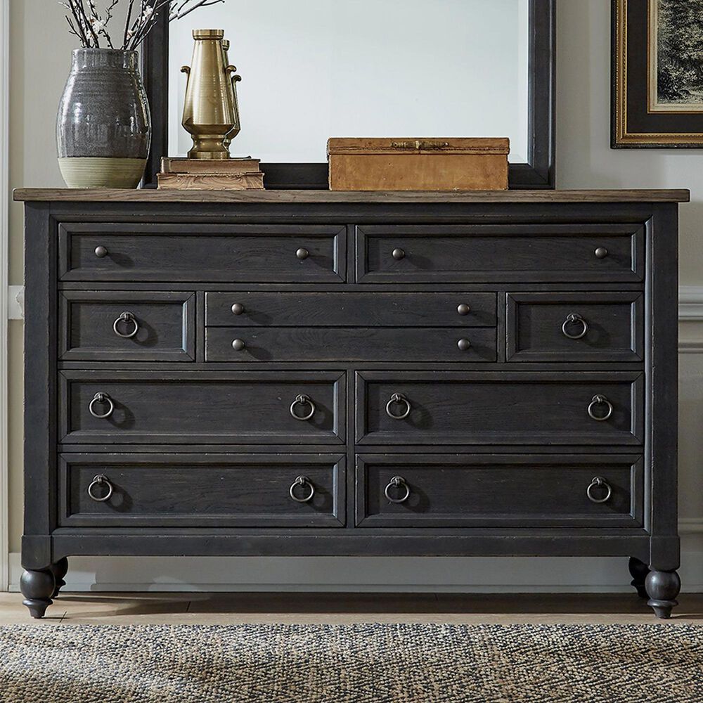 Belle Furnishings 9-Drawer Dresser in Black and Dusty Taupe, , large