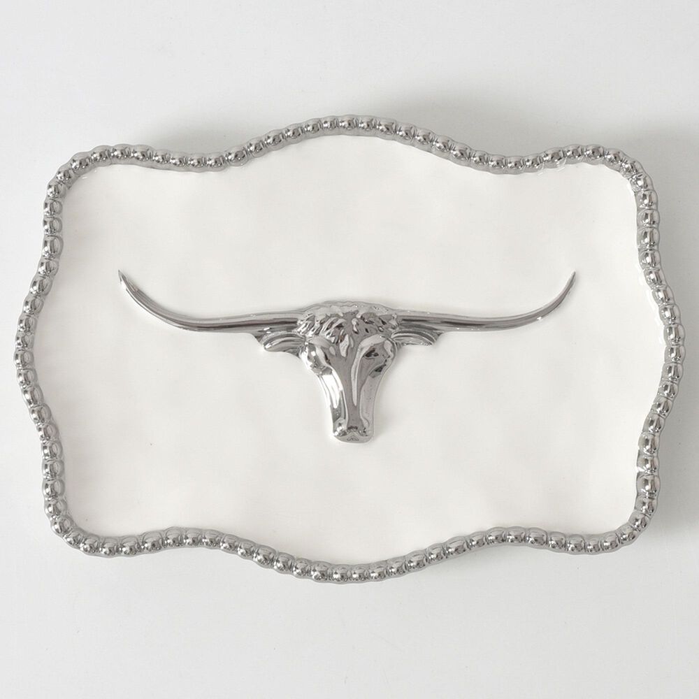 Pampa Bay Longhorns Small Tray in White and Silver, , large