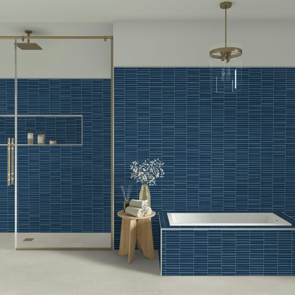 Dal-Tile Artefino Vintage Azurite 1" x 6" Pencil Fluted on 11" x 12" Porcelain Mosaic Sheet, , large