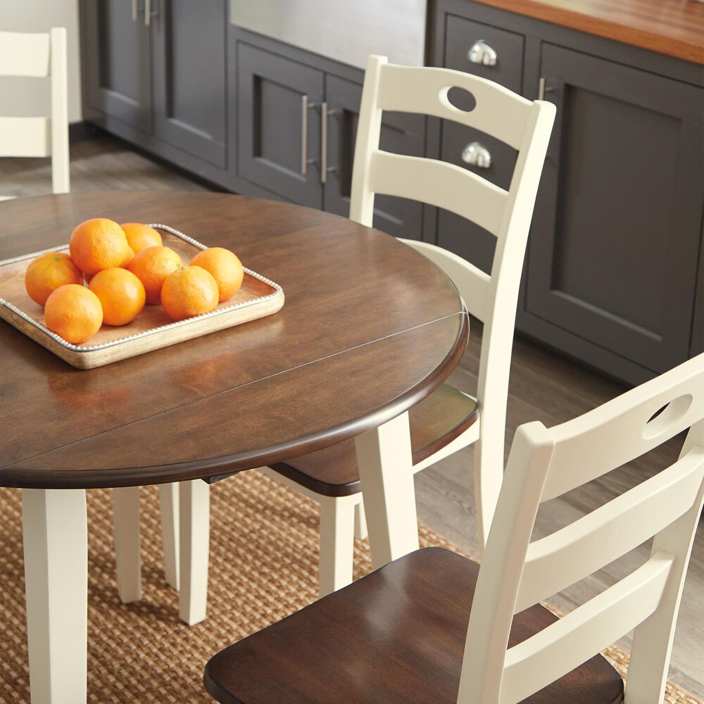 Ashley Woodanville Round Dining Table with 2 Drop Leaves in Cream and Brown - Table Only, , large