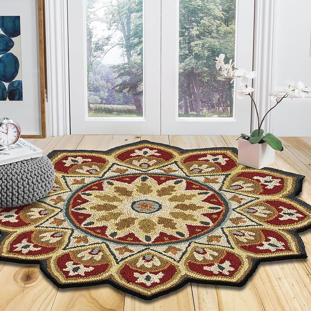 L&amp;R Resources Sinuous Sunflower 4&#39; Scalloped Red Area Rug, , large