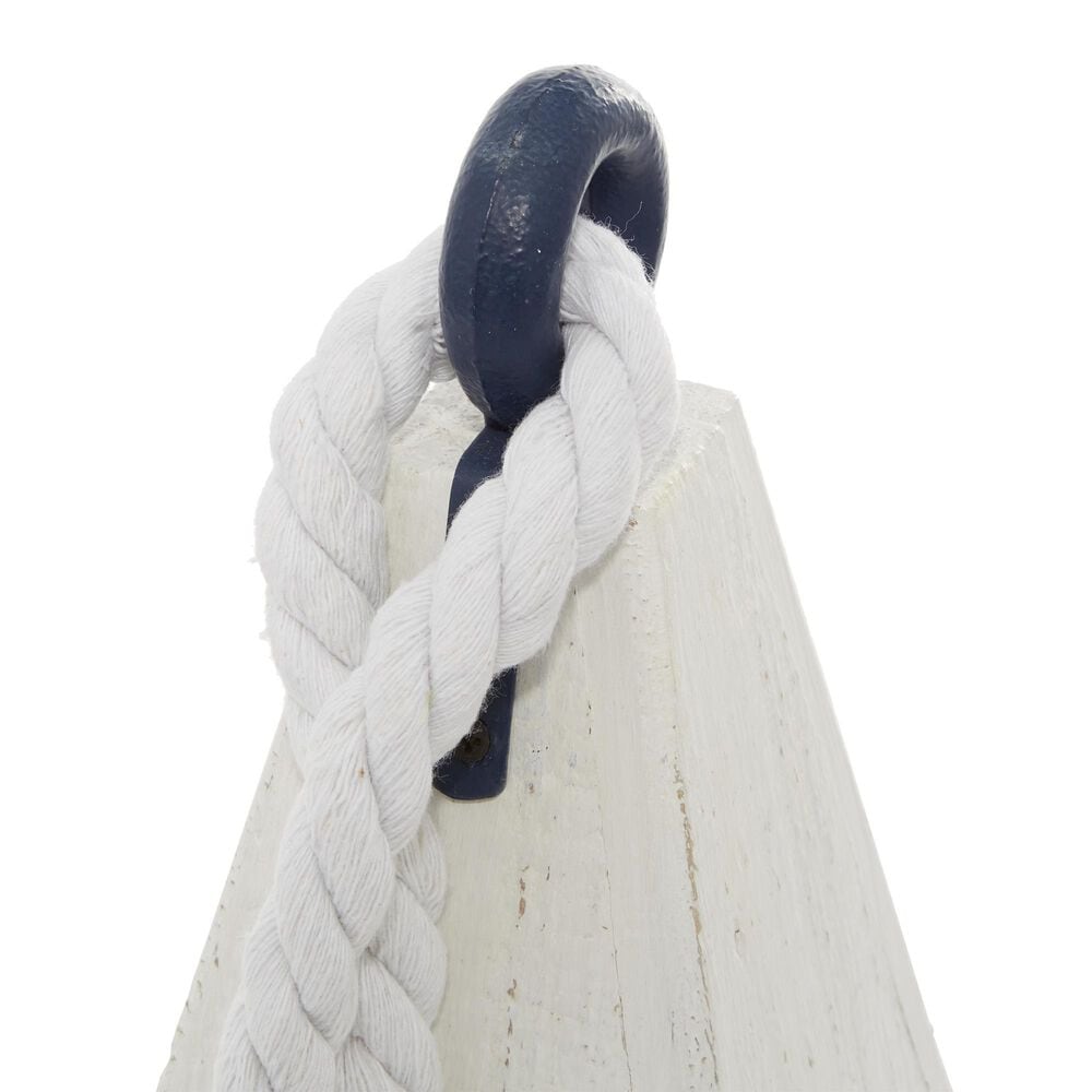 Maple and Jade 3-Piece Buoy Decorative Sculpture Set with Rope in Distressed White and Navy Blue, , large