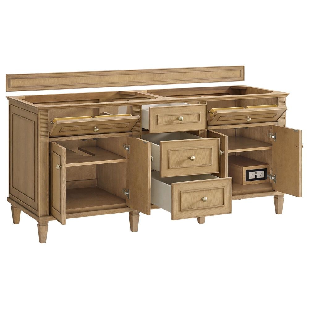 James Martin Vanities Lorelai 72" Double Bathroom Vanity in Light Natural Oak with 3 cm Eternal Jasmine Pearl Silestone Top, Rectangular Sinks and FreePower Wireless Charger, , large