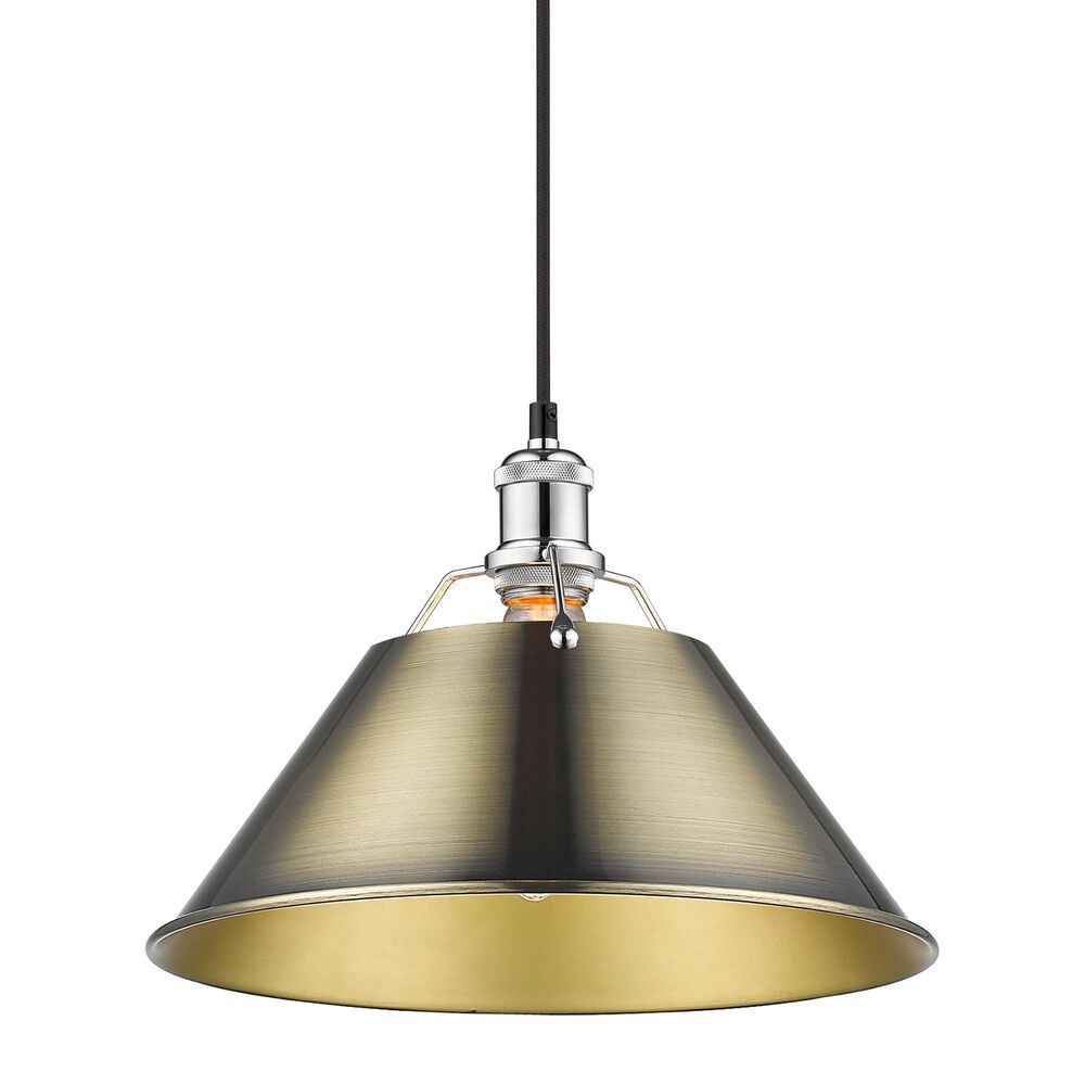 Golden Lighting Orwell 1-Light Wide Large Pendant with Aged Brass Shade in Chrome, , large