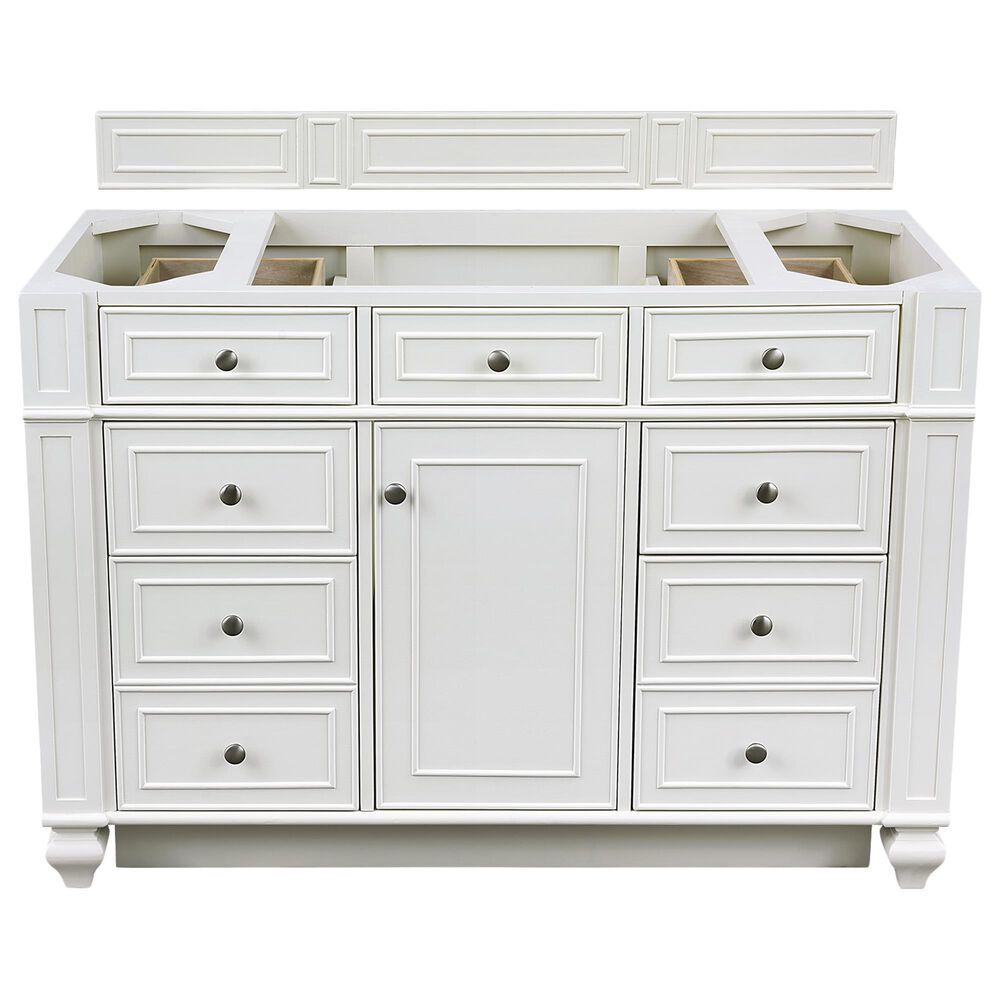 James Martin Vanities Bristol 48" Single Bathroom Vanity in Bright White with 3 cm Carrara White Marble Top and Rectangular Sink, , large