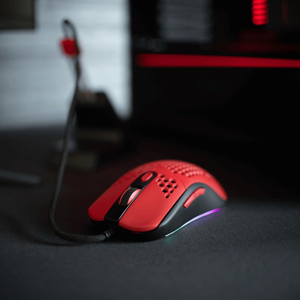 Arozzi Favo Ultra Lightweight Customizable RGB Gaming Mouse with Honeycomb Pattern, Pixart 3389 Sensor, and Omron 20M Switches - Red, , large