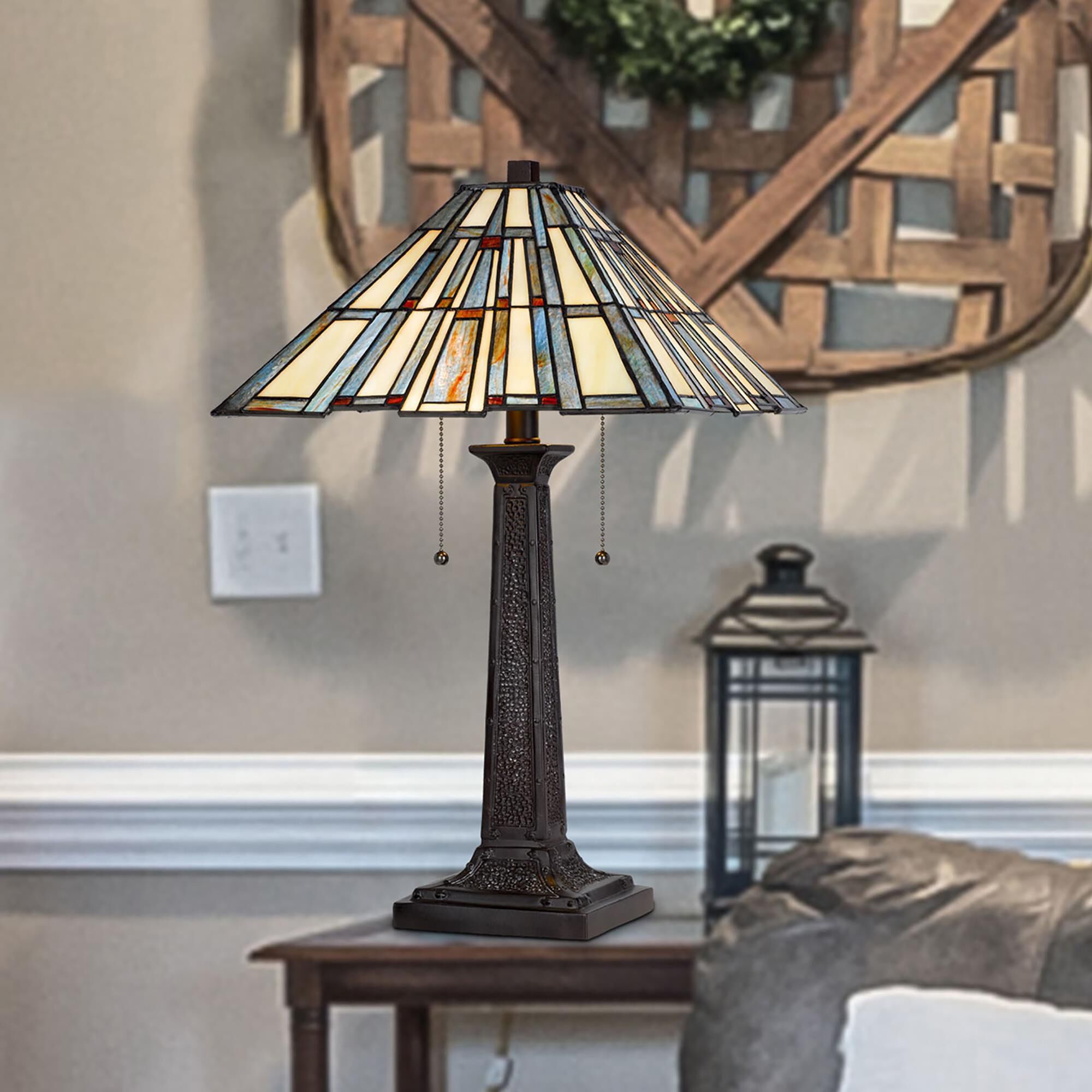 Cal Lighting Tiffany Table Lamp with Pull Chain Switch in Dark Bronze