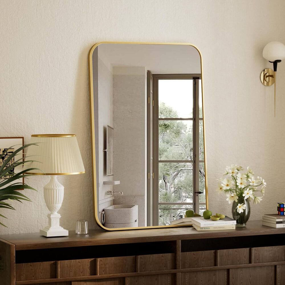 HOMLUX 24" x 36" Rectangular Wall Mirror in Gold, , large