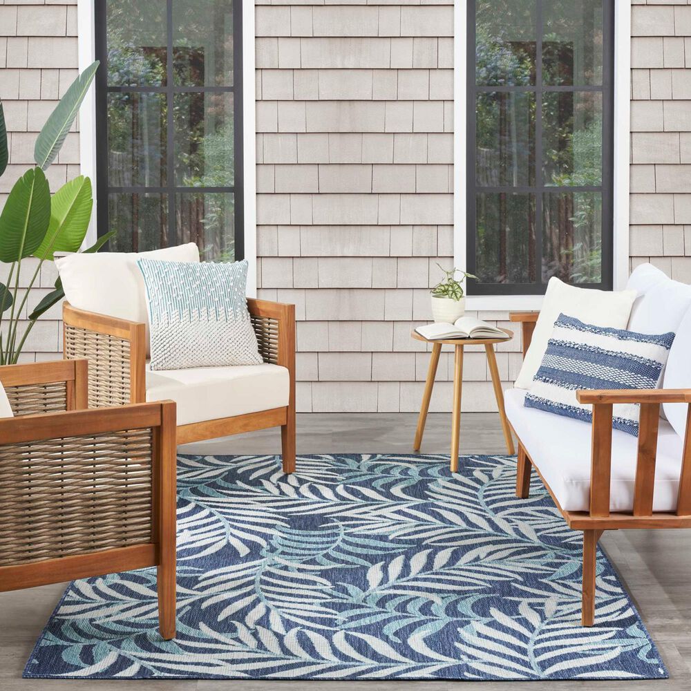 Nourison Garden Oasis Ivory and Navy 4&#39; x 6&#39; Indoor/Outdoor Area Rug, , large