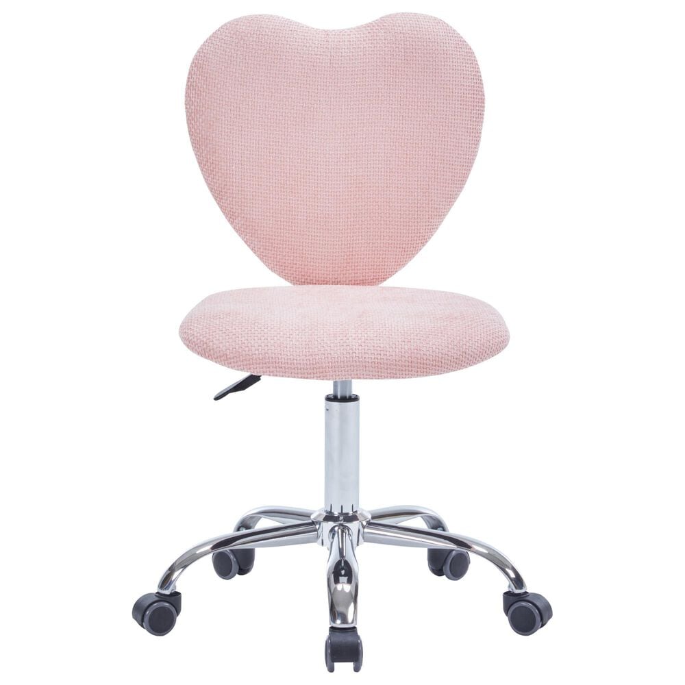 Impressions Vanity Heart Linen Swivel Vanity Chair with Pink Cushion in Matte Silver, , large