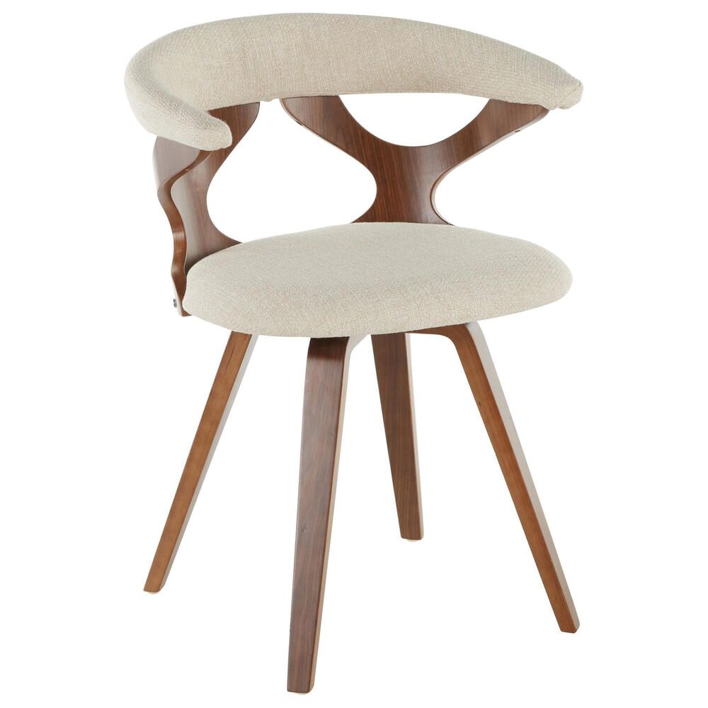 LumiSource Gardenia Swivel Arm Chair with Cream Upholstered in Walnut, , large
