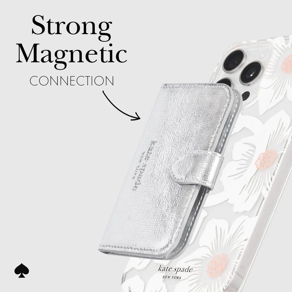 Kate Spade Morgan Magnetic MagSafe Wallet in Metallic Silver, , large