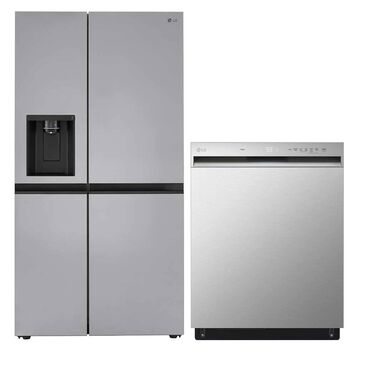 LG 27.5 Cu. Ft. Side by Side Refrigerator with Front Control Dishwasher Package - Print Proof Stainless Steel, , large