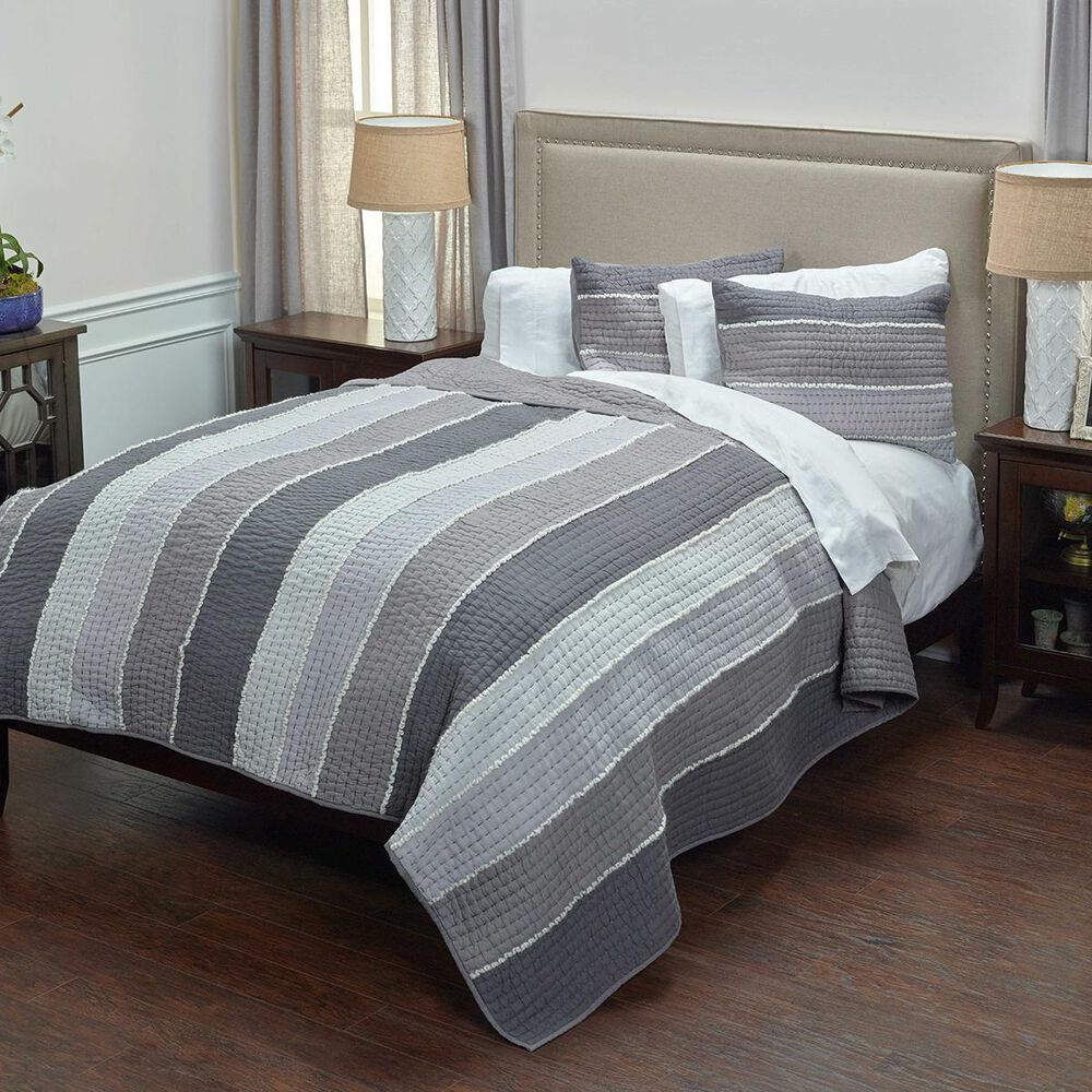 Rizzy Home Olivia Grace 106&quot; x 92&quot; Quilt in Gray, , large
