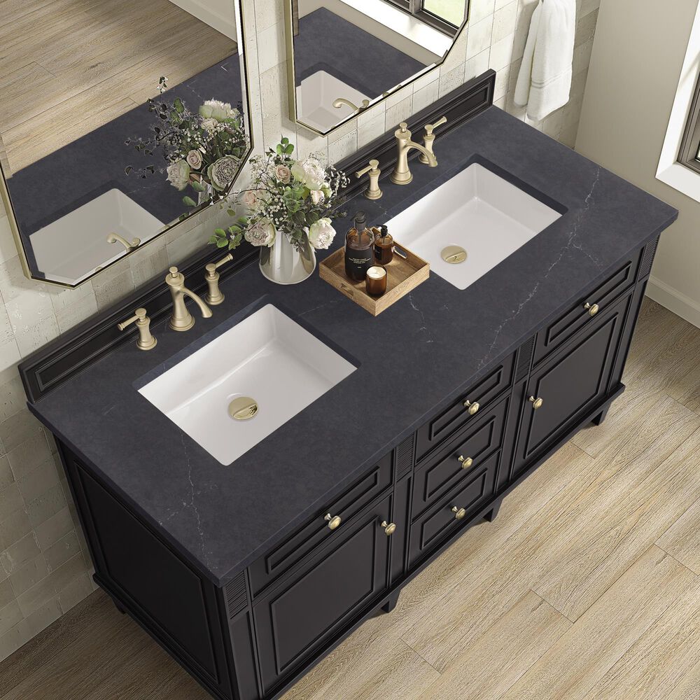 James Martin Vanities Lorelai 60&quot; Double Vanity in Black Onyx with 3 cm Charcoal Soapstone Quartz Top, , large
