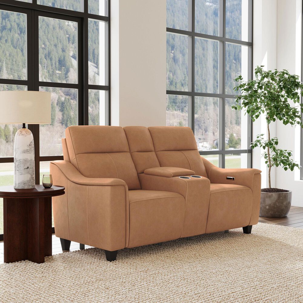 Flexsteel Latitudes Power Reclining Loveseat with Console and Power Headrest in Honey, , large