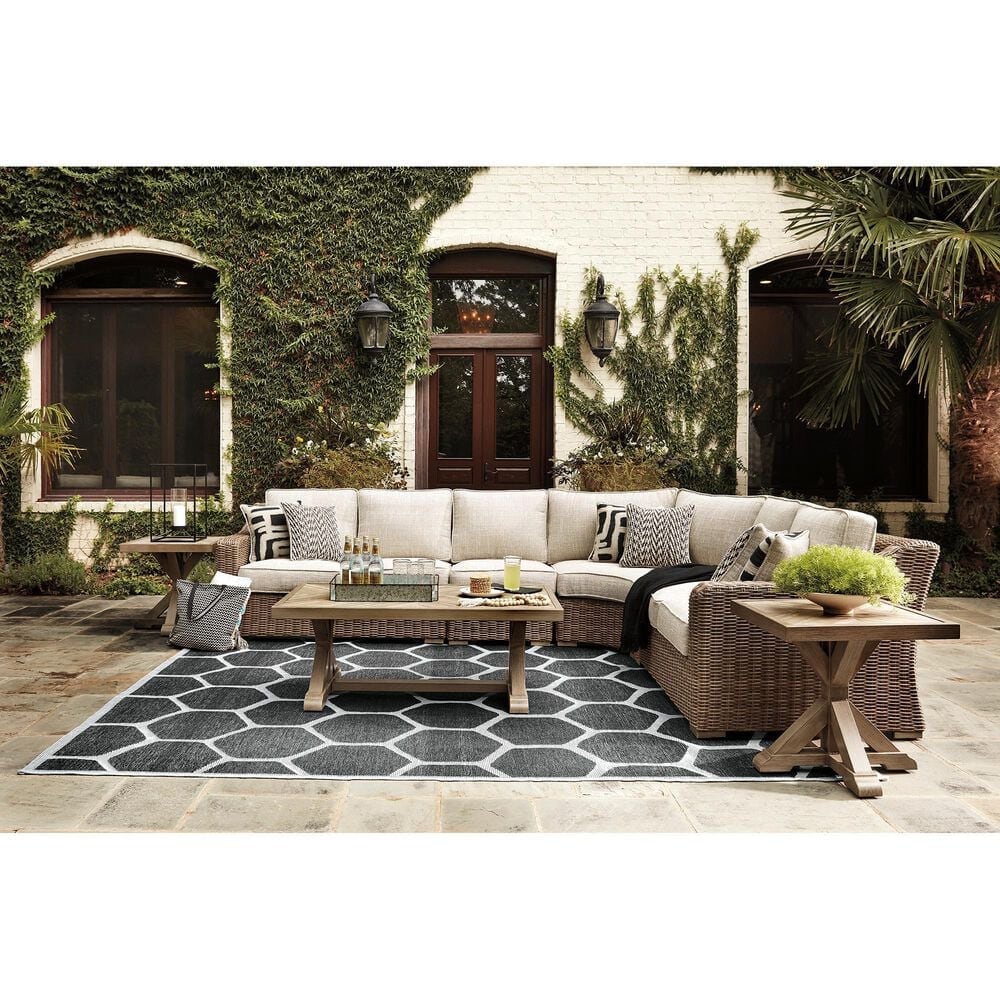 Ashley Beachcroft Patio Rectangular Cocktail Table in Beige, , large