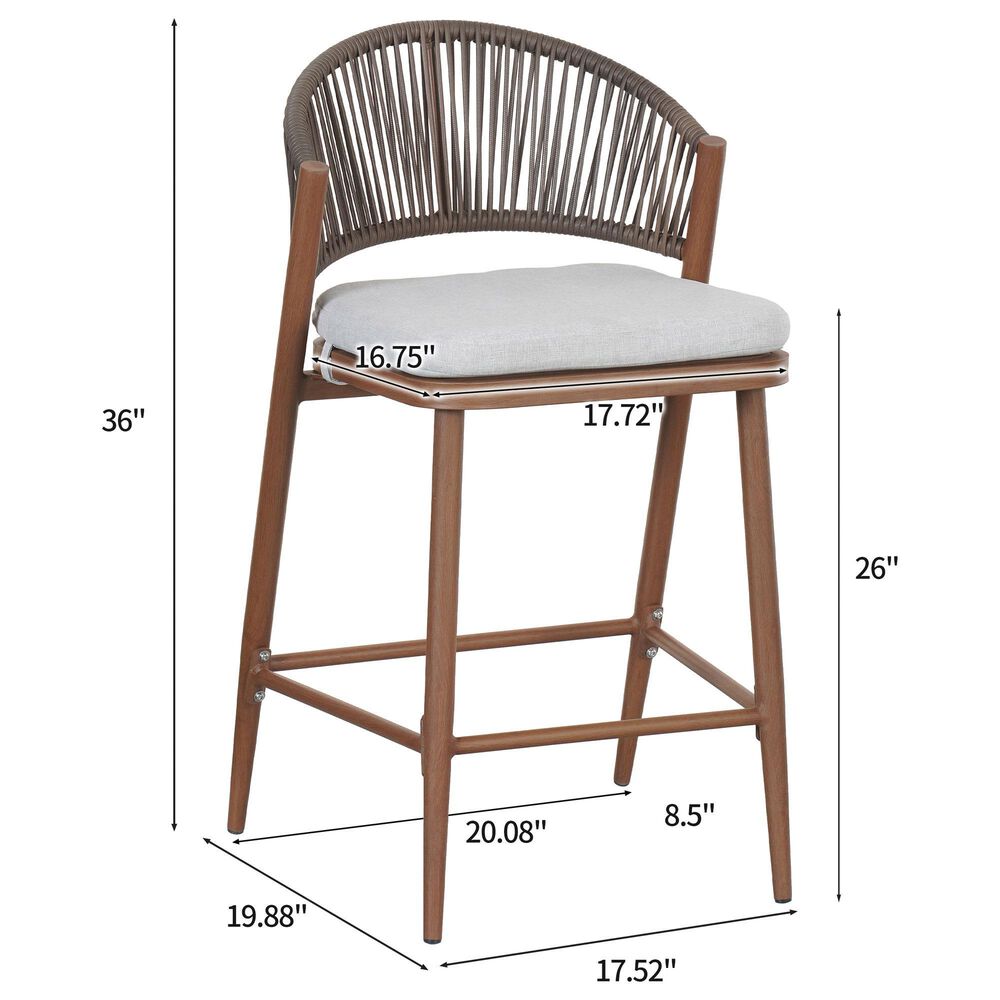Hearth and Haven 26" Outdoor Counter Stool with Teak Frame in Light Gray (Set of 2), , large