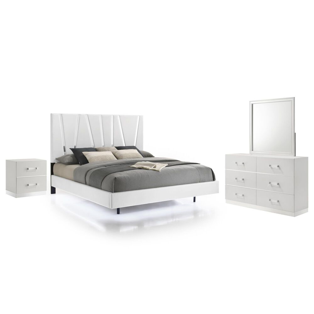 New Heritage Europa 4 Piece Wood King Panel Bedroom Set with Nightstand in White, , large