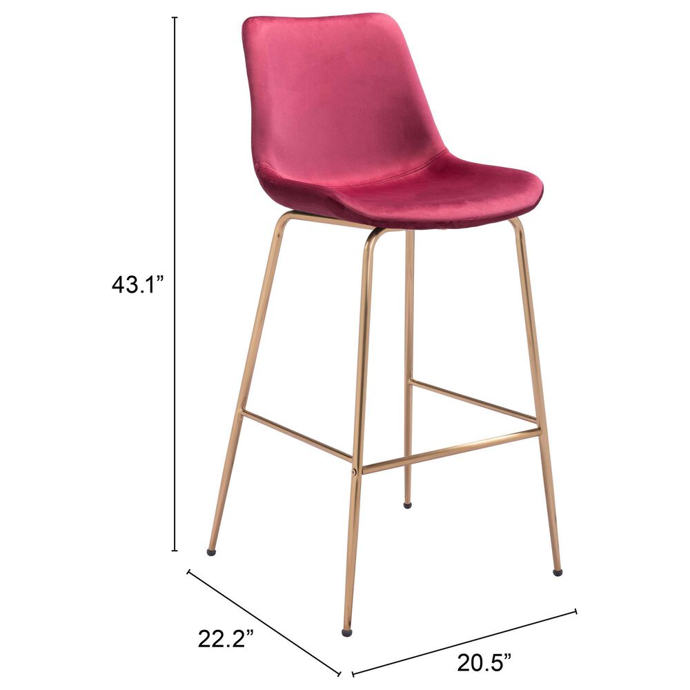 Zuo Modern Tony Bar Stool in Red and Gold, , large