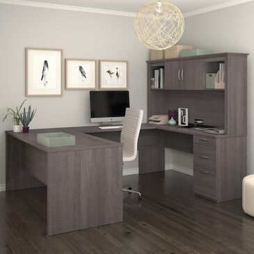 Bestar Logan U-Shaped Desk in Bark Gray, , large
