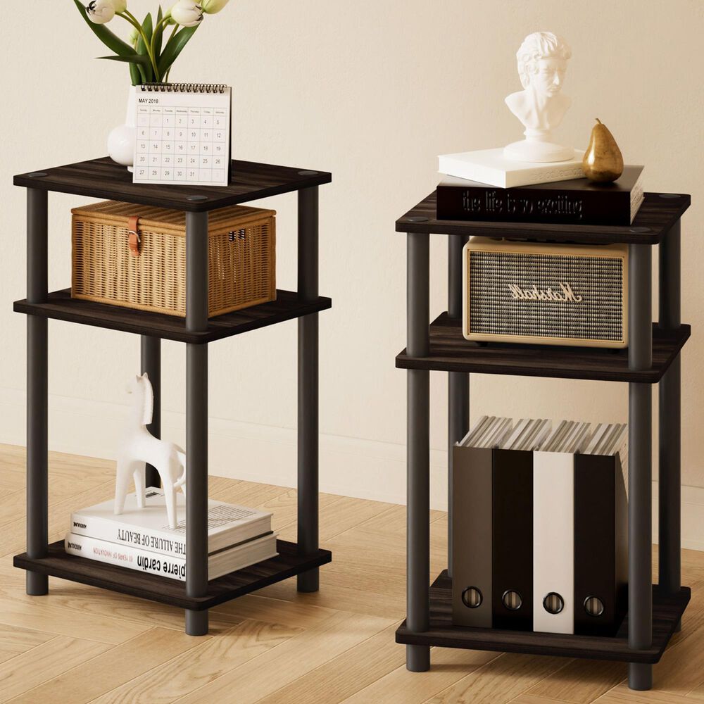 HOMLUX 3-Tier Turn-N-Tube End Table in Columbia Walnut and Black (Set of 2), , large