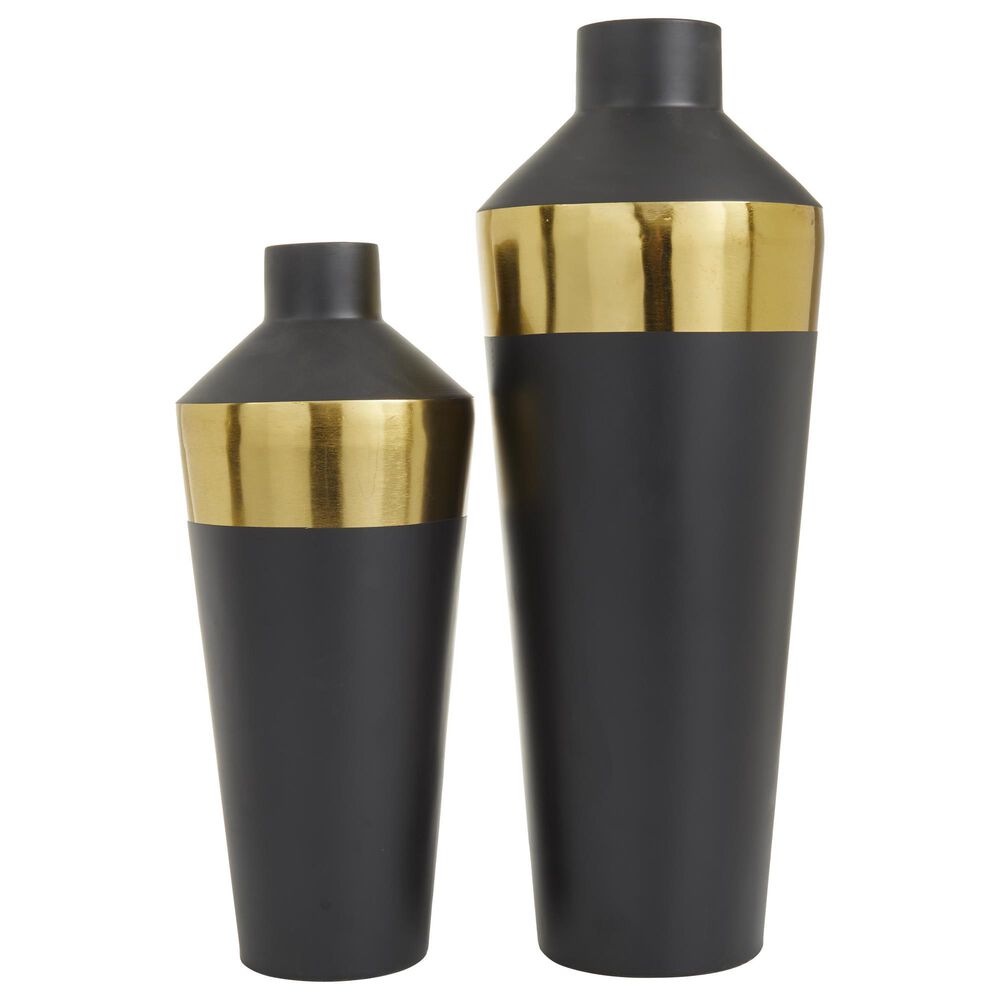 Maple and Jade 2-Piece Iron Decorative Vase Set in Matte Black and Gold, , large