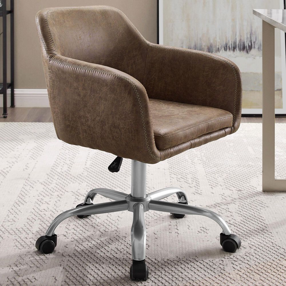Linon Home Decor Rylen Office Chair with Brown Cushion in Silver, , large