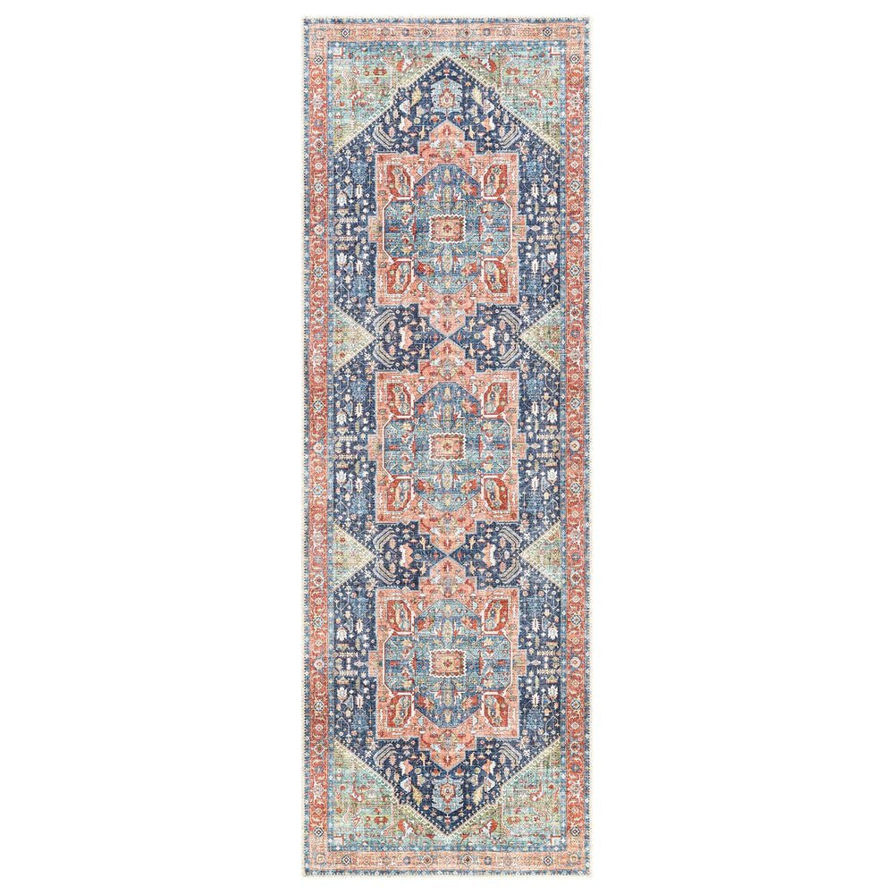 Surya Amelie 2"7" x 7"10" Navy, Peach, Green, Coral, Beige and Blush Runner, , large