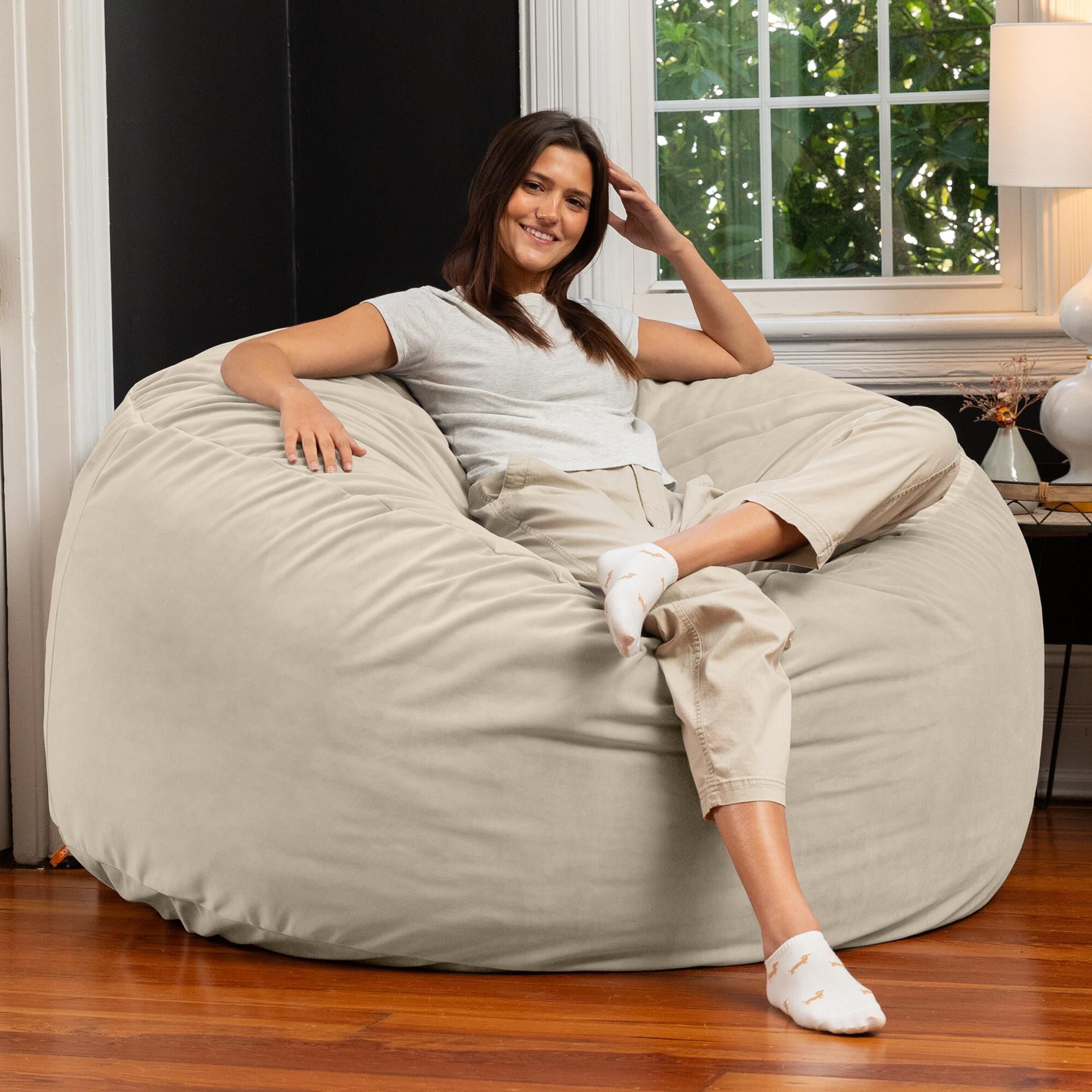 Jaxx Saxx 5' Large Round Bean Bag Chair in Ivory