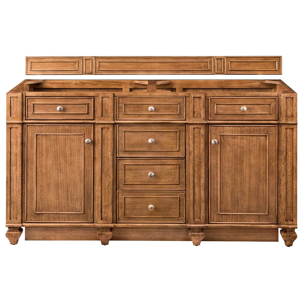 James Martin Vanities Bristol 60" Double Bathroom Vanity in Saddle Brown with 3 cm Eternal Jasmine Pearl Silestone Top, Rectangular Sinks and FreePower Wireless Charger, , large