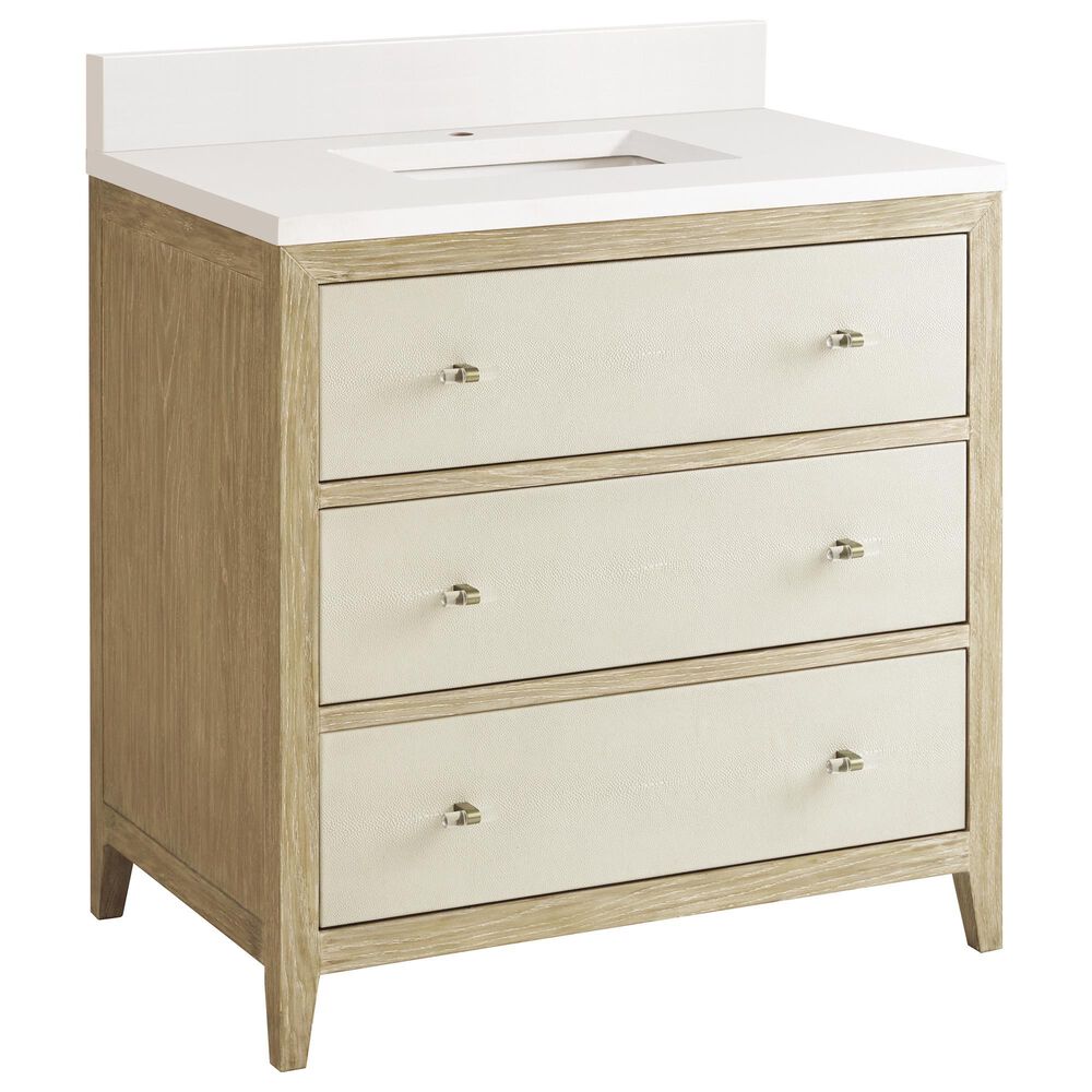 James Martin Vanities Celeste 36" Single Vanity in Sun-washed Oak with Embossed Shagreen and with Single Hole 3 cm White Zeus Quartz Top & Backsplash, , large