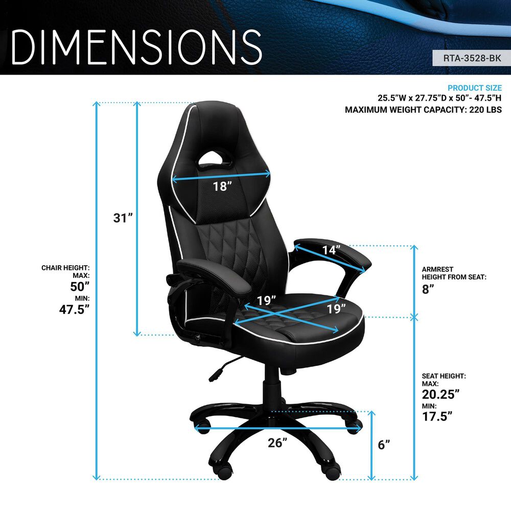 Rta Products Llc High Back Executive Sport Race Office Chair in Black, , large