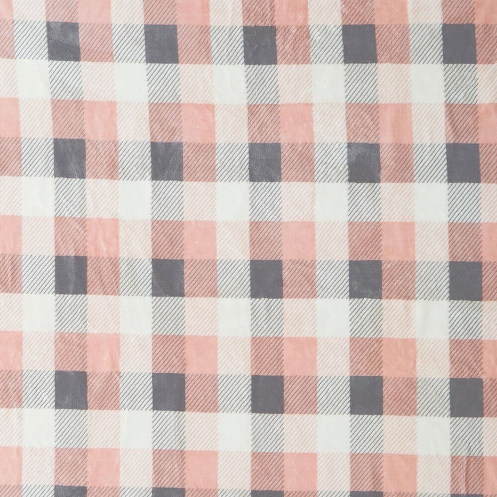 Duke Imports Flannel Sherpa Plaid Throw in Pink and Grey, , large