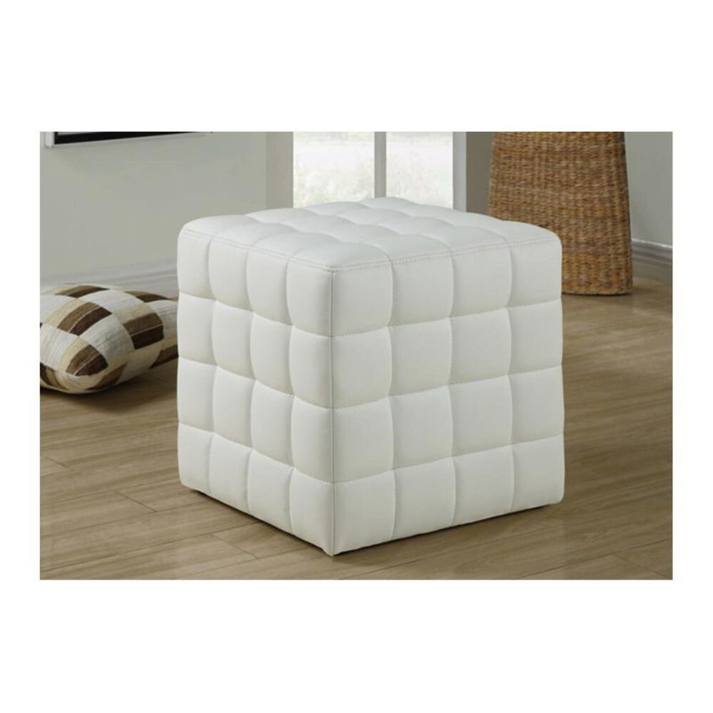 Monarch Specialties Leather-Look Ottoman in White, , large