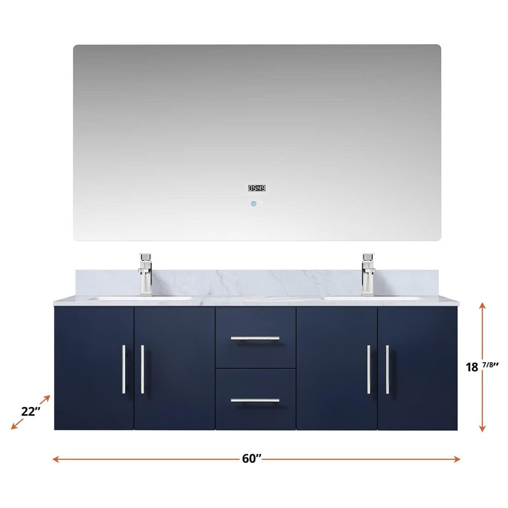 Lexora Home Geneva 60&quot; Double Bathroom Vanity in Navy Blue with 2 cm White Quartz Top and Rectangular Sinks, , large