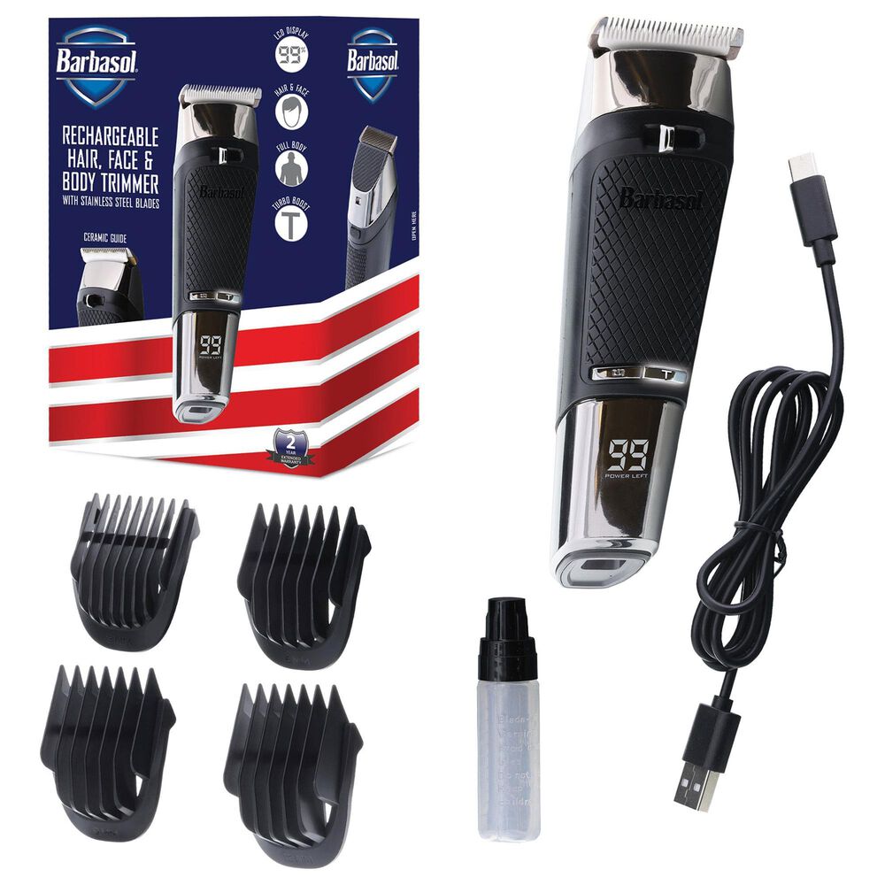 Barbosal Cordless Rechargeable Trimmer with Turbo in Black and Silver, , large