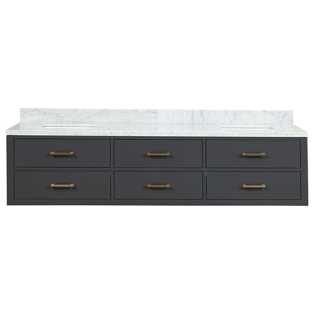 Lexora Home Castor 80" Double Bathroom Vanity in Black with 2 cm White Carrara Marble Top and Rectangular Sinks, , large