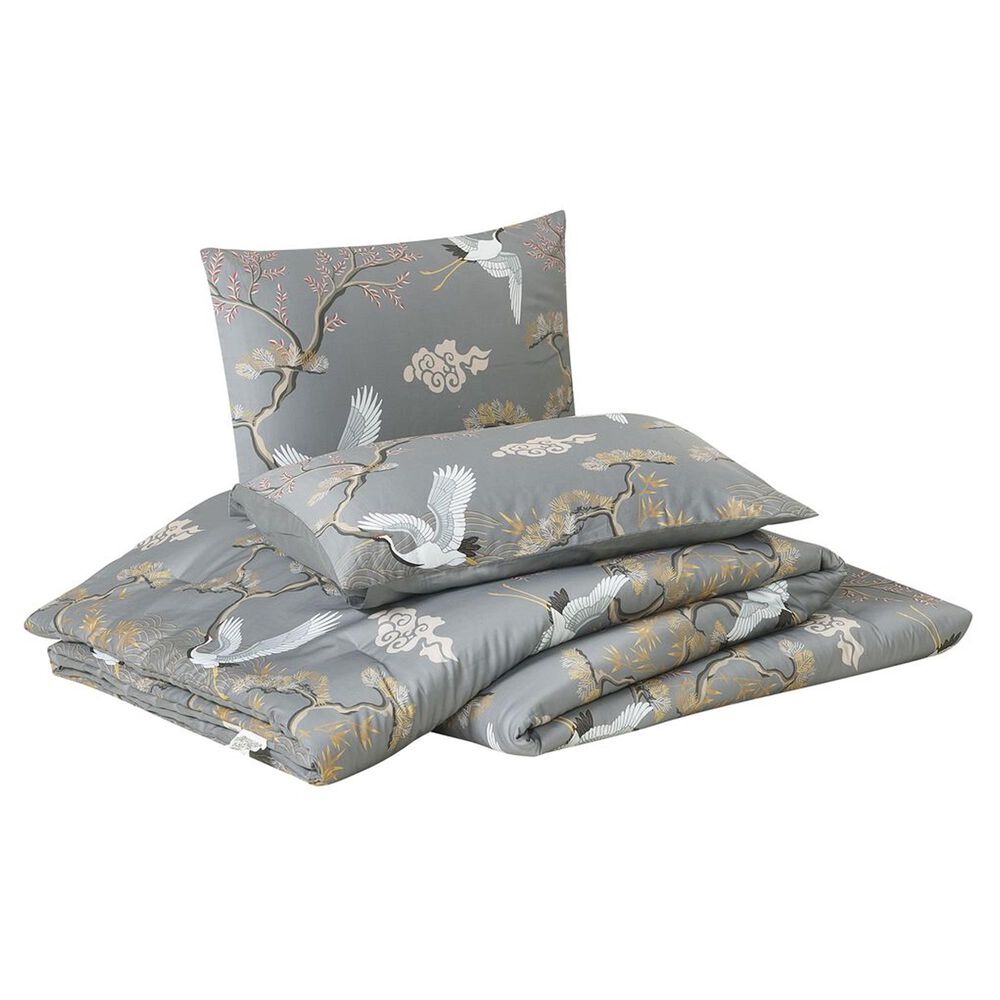 Peking Handicraft Cranes 3-Piece Full/Queen Comforter Set in Gray, , large