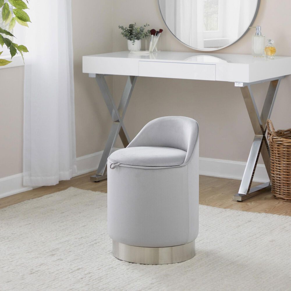 Lumisource Marla Vanity Stool with Silver Upholstered in Chrome, , large