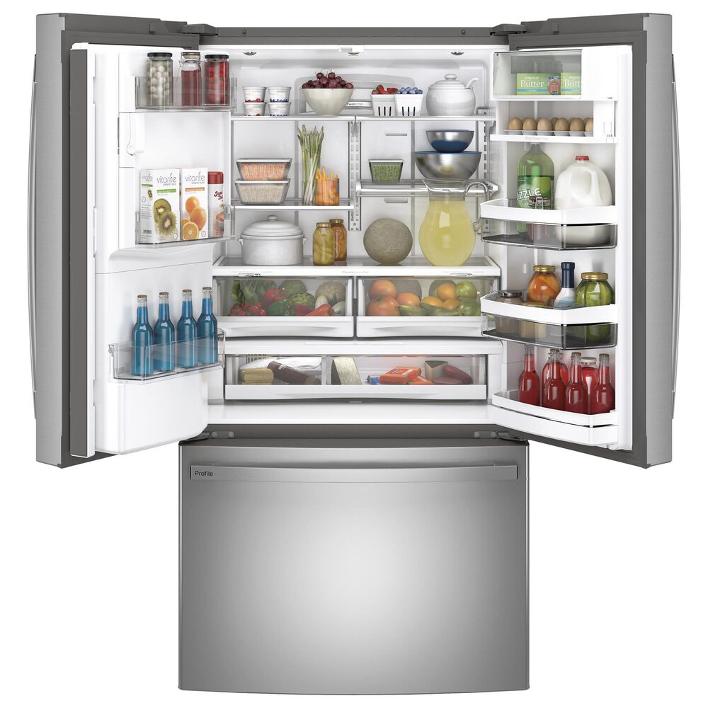 GE Profile 22.1 Cu. Ft. French-Door Refrigerator with Hands-Free AutoFil in Fingerprint Resistant Stainless Steel, , large